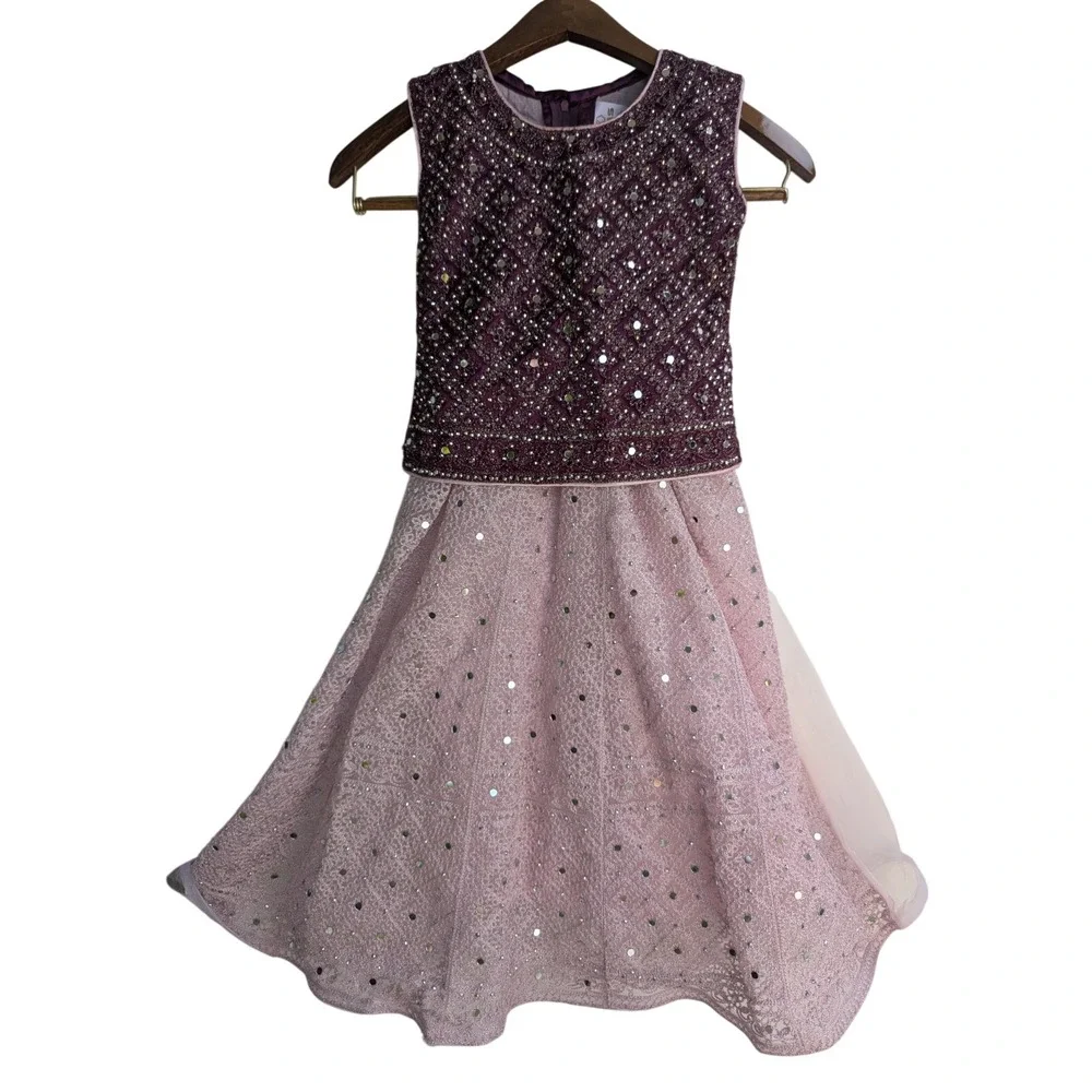 DMS Design Studio Girls Formal Gown‎ 26 Purple Pink Excellent Mirror Embellished